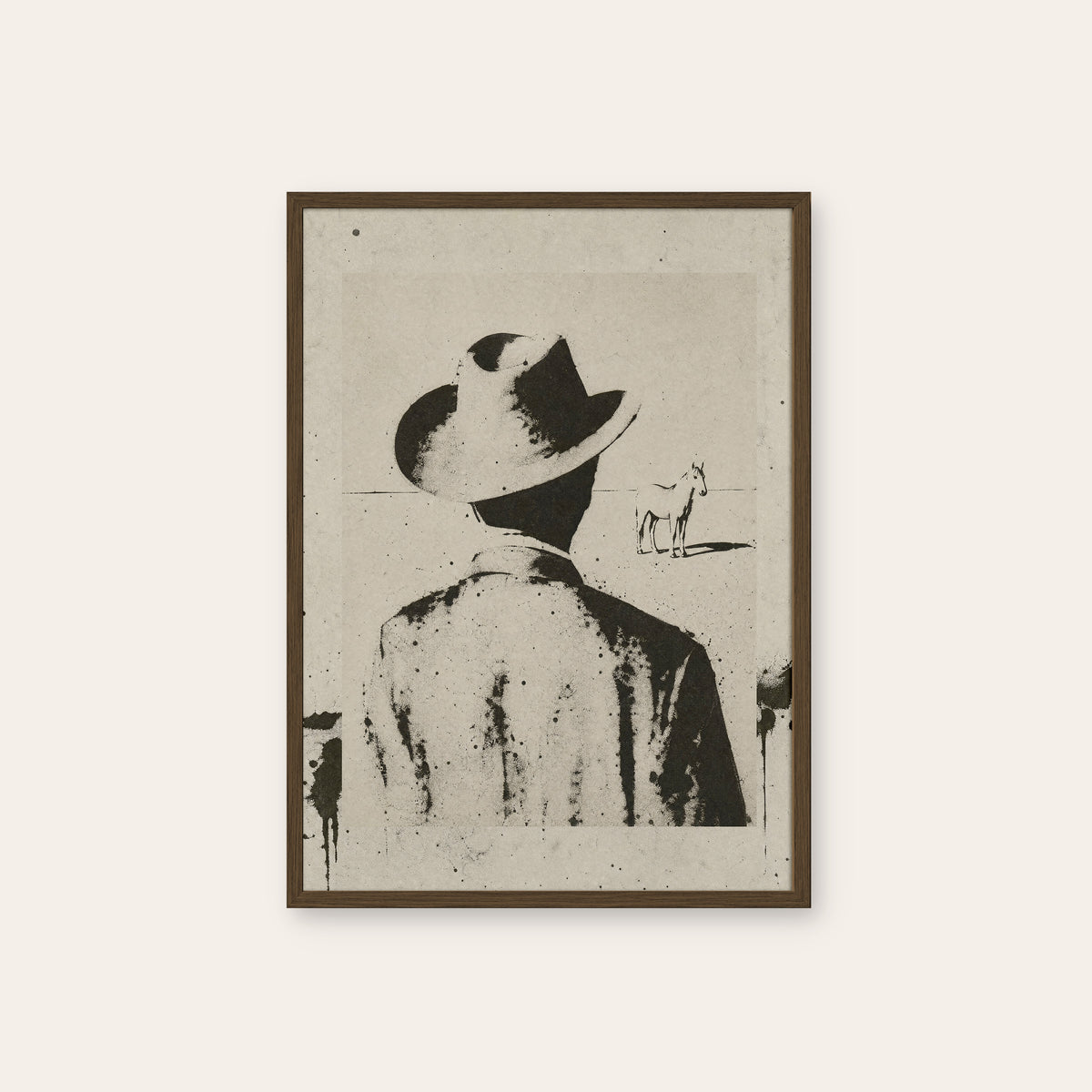 Cowboy Looking Back western print in a dark wood frame