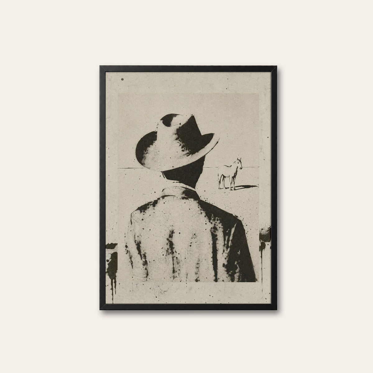 Cowboy Looking Back western print in a black frame