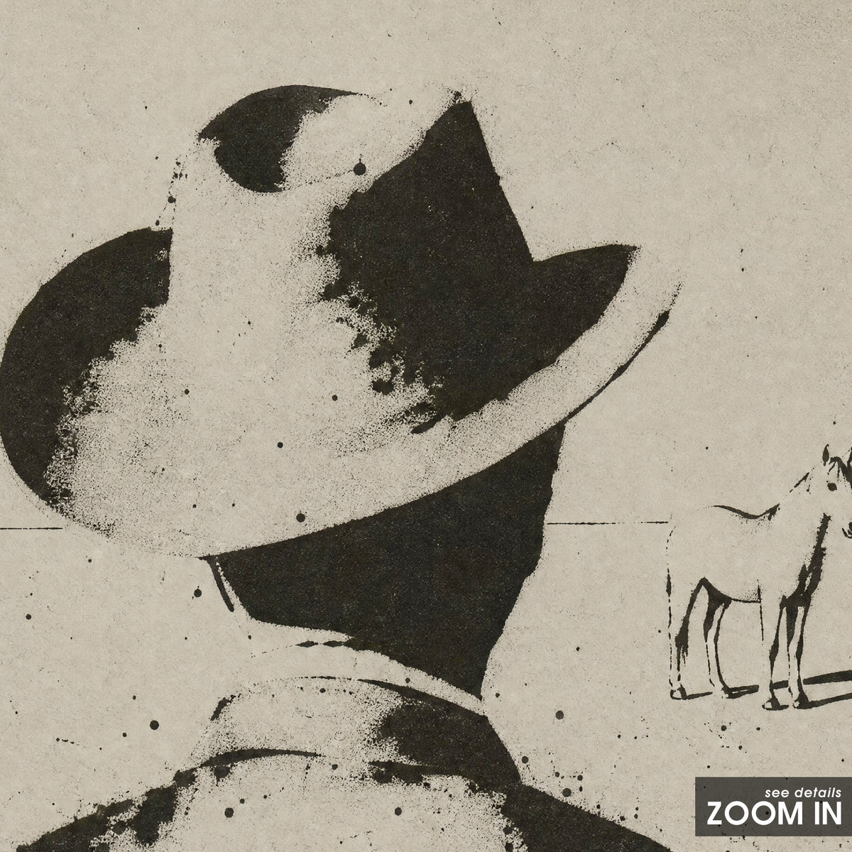 Cowboy Looking Back artwork, close-up of the printed details