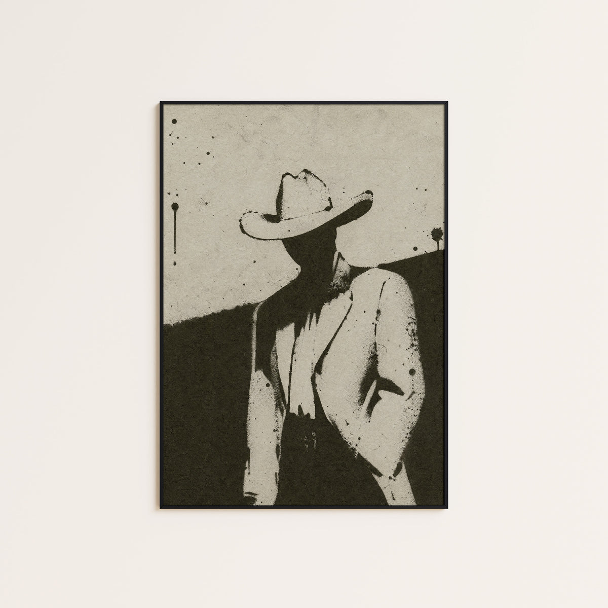 Shadow of the Cowboy western print displayed in a slim black frame