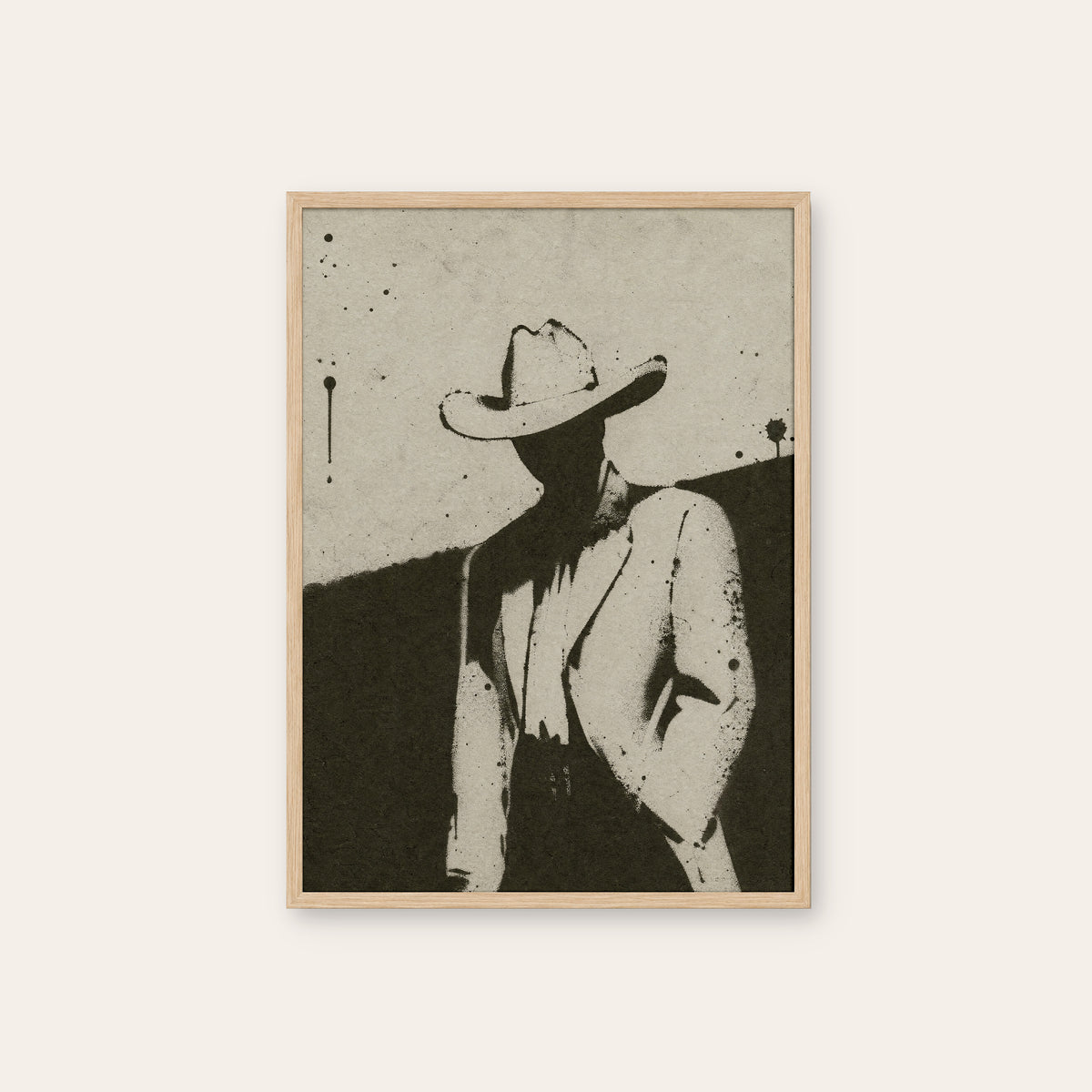 Shadow of the Cowboy western print in a natural wood frame