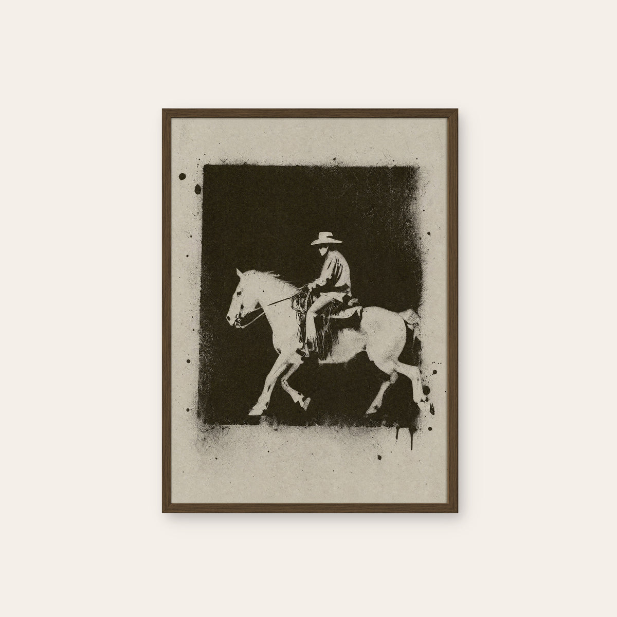 White Horse at Night western print in a dark wood frame