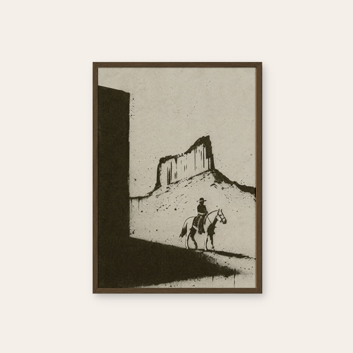 Rider in Monument Valley western print in a dark wood frame