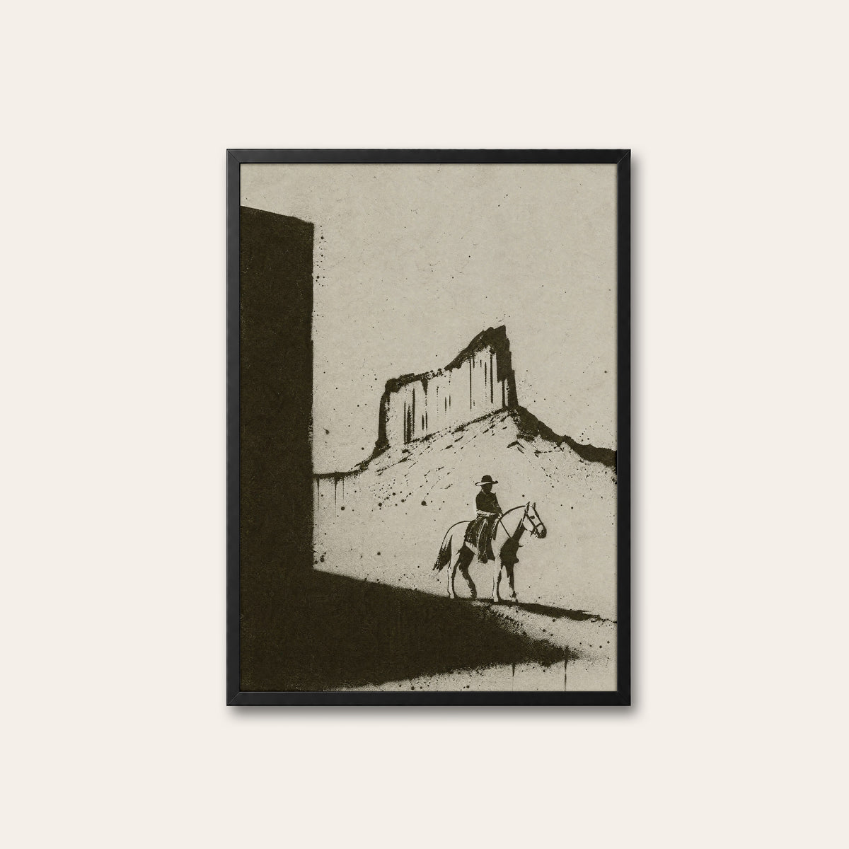 Rider in Monument Valley western print in a black frame
