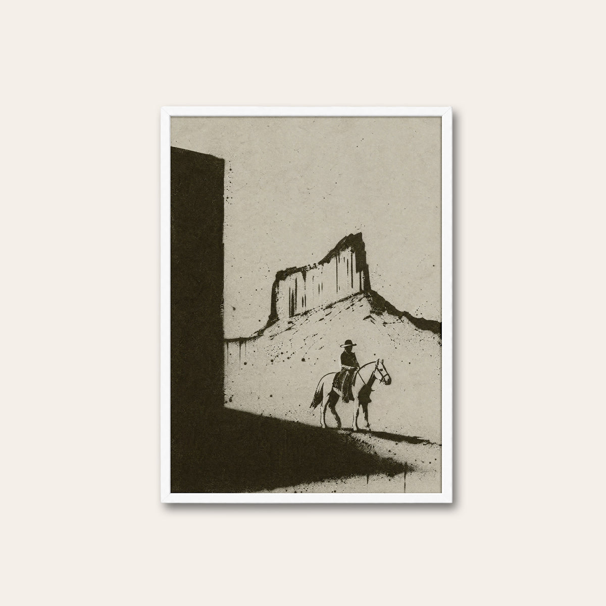 Rider in Monument Valley western print in a white frame