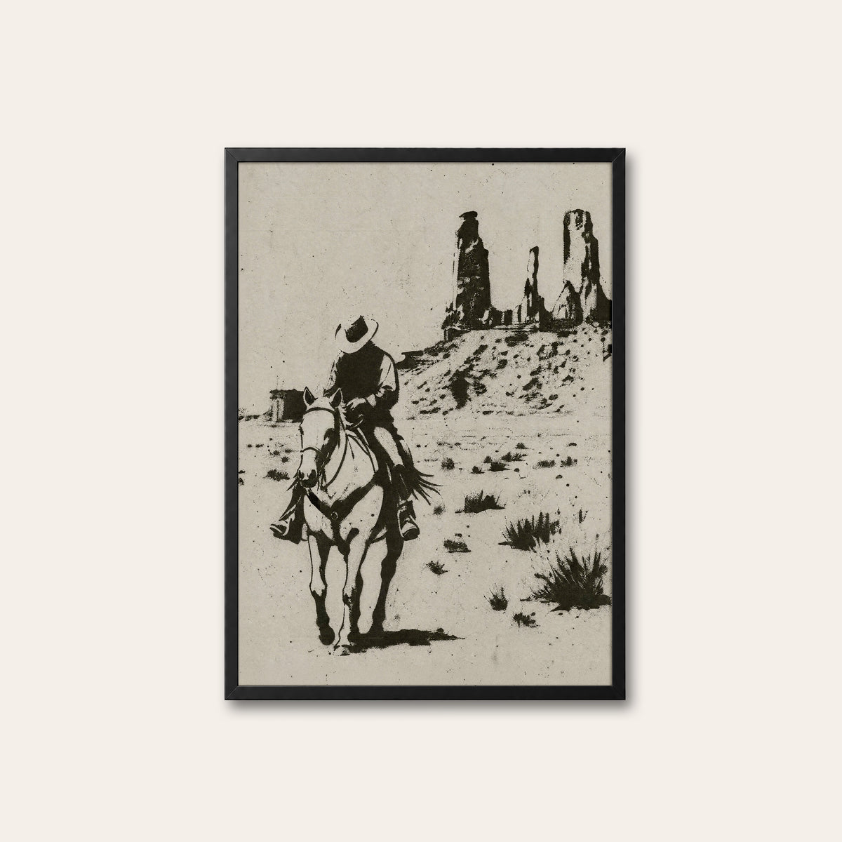 Into the Desert western print in a black frame