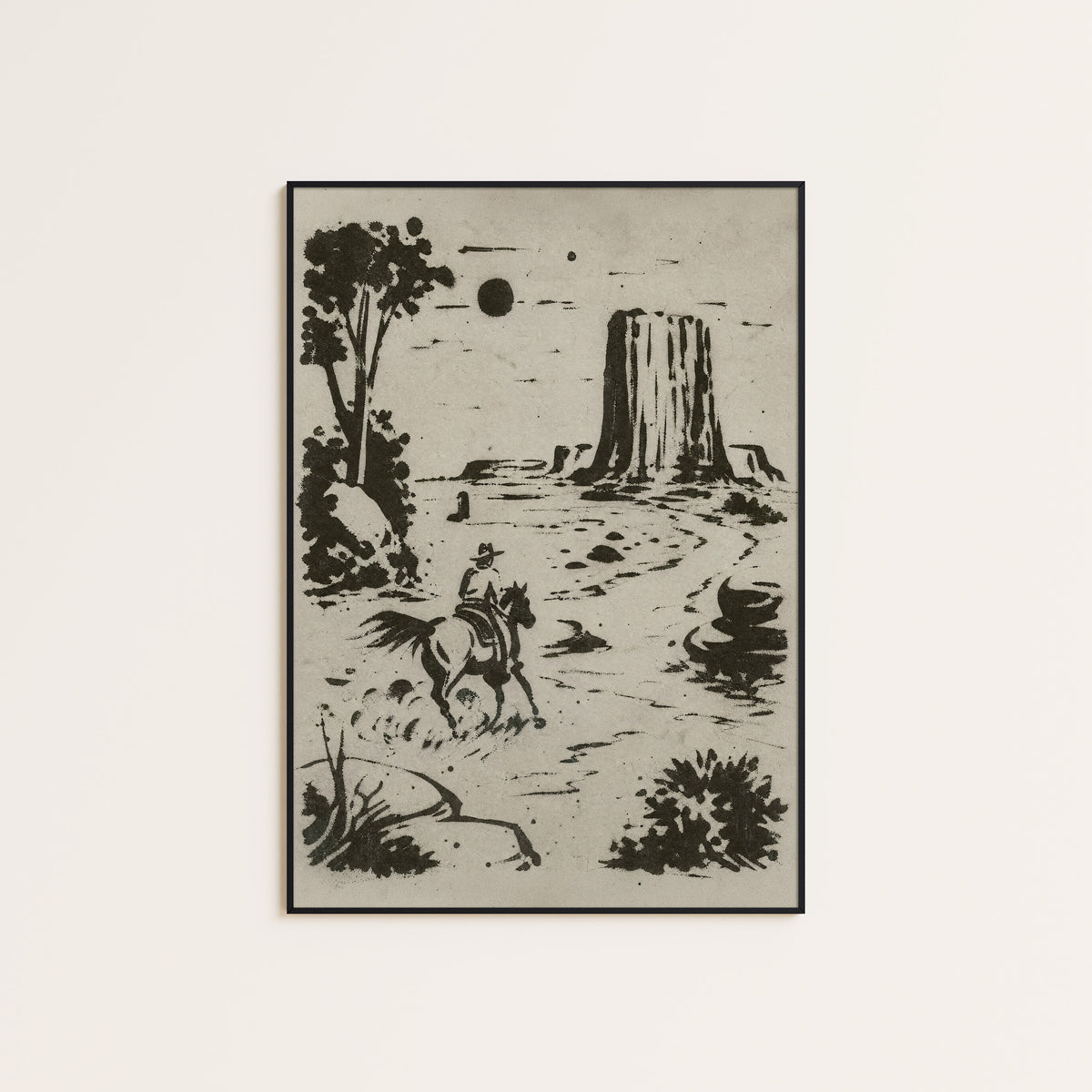 Desert Butte Trail western print displayed in a slim black frame