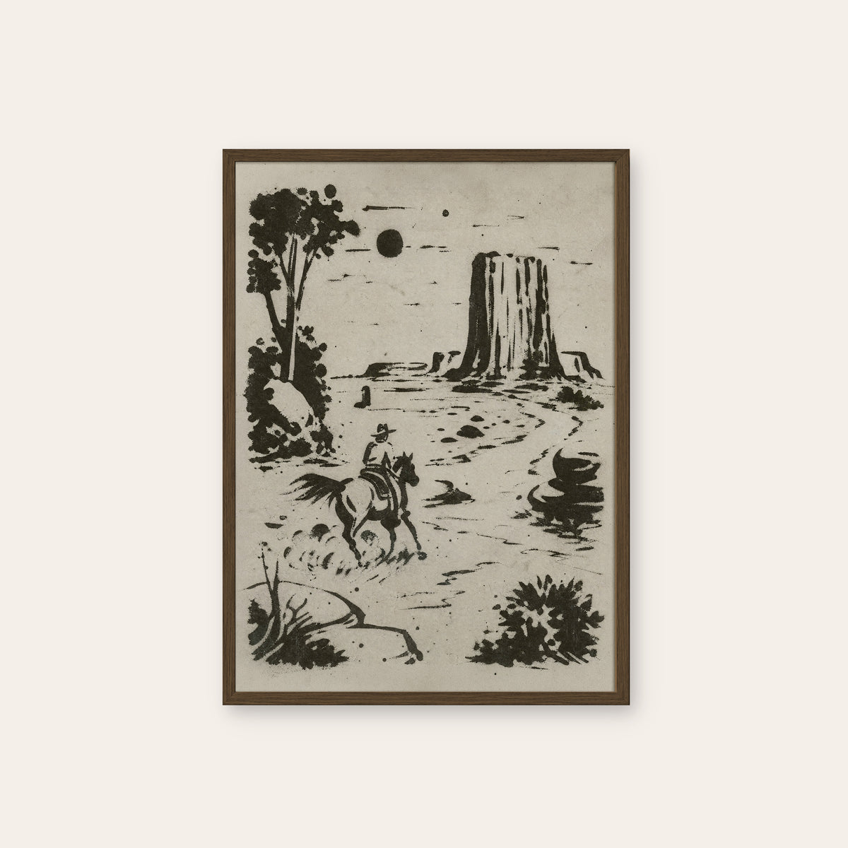 Desert Butte Trail western print in a dark wood frame
