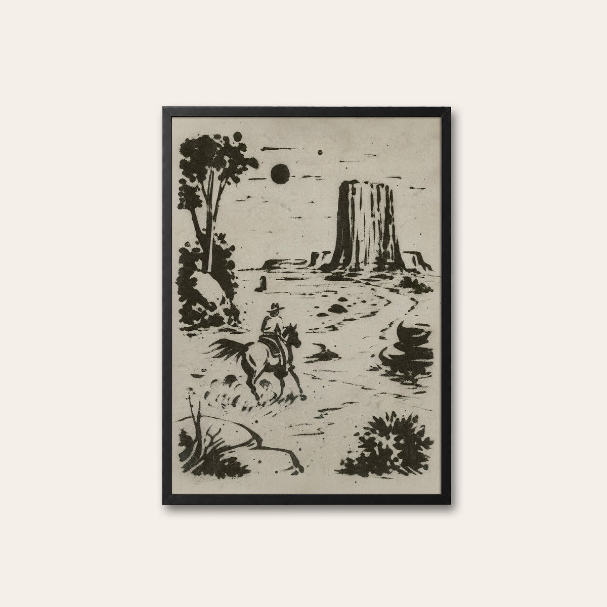 Desert Butte Trail western print in a black frame