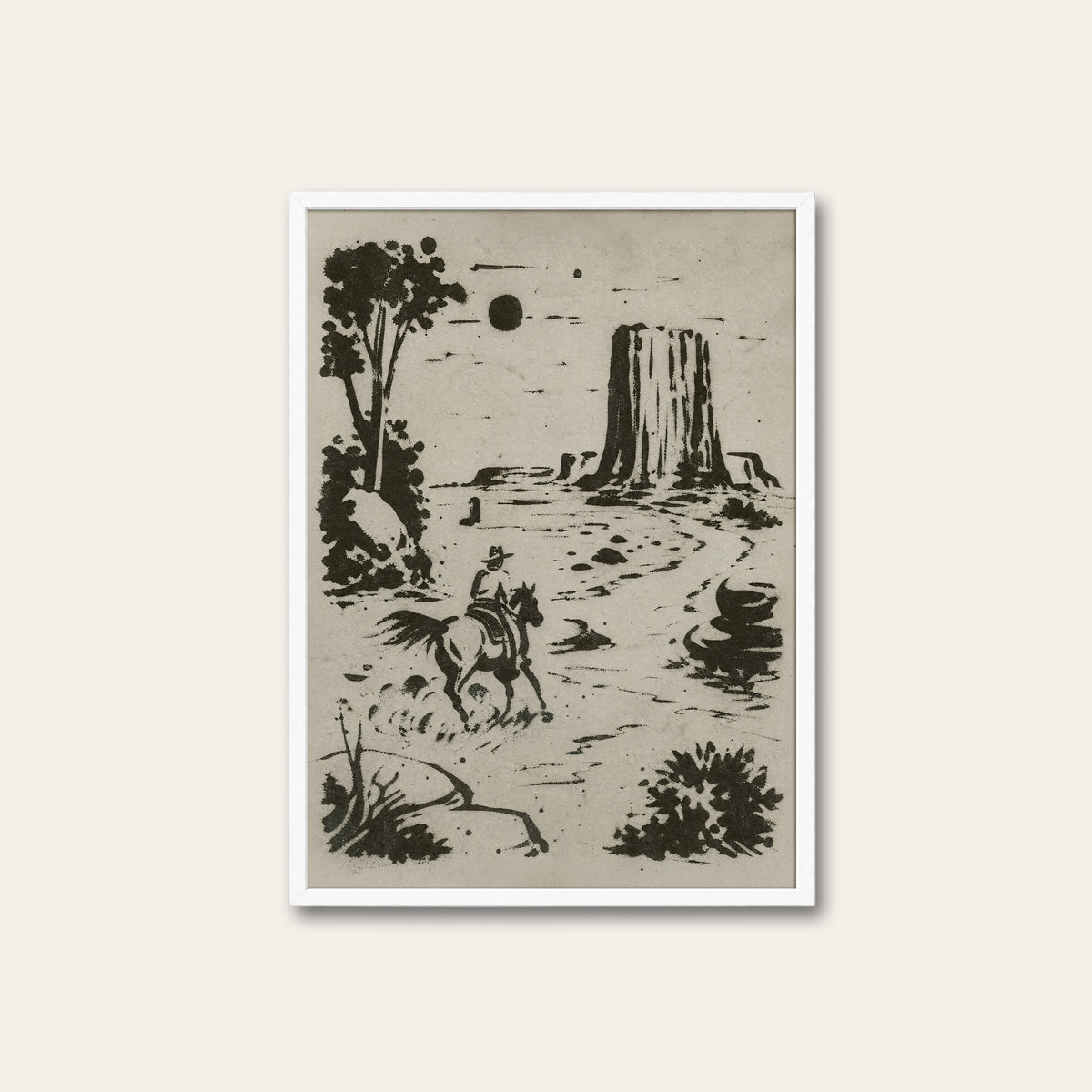 Desert Butte Trail western print in a white frame