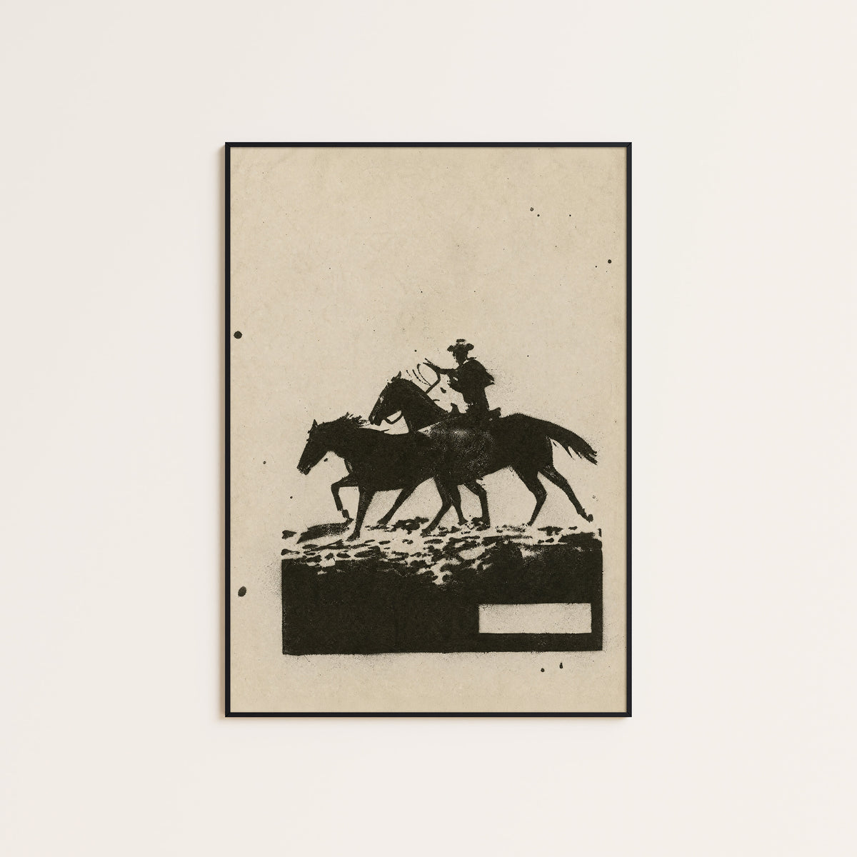 Race Across the Ridge western print displayed in a slim black frame