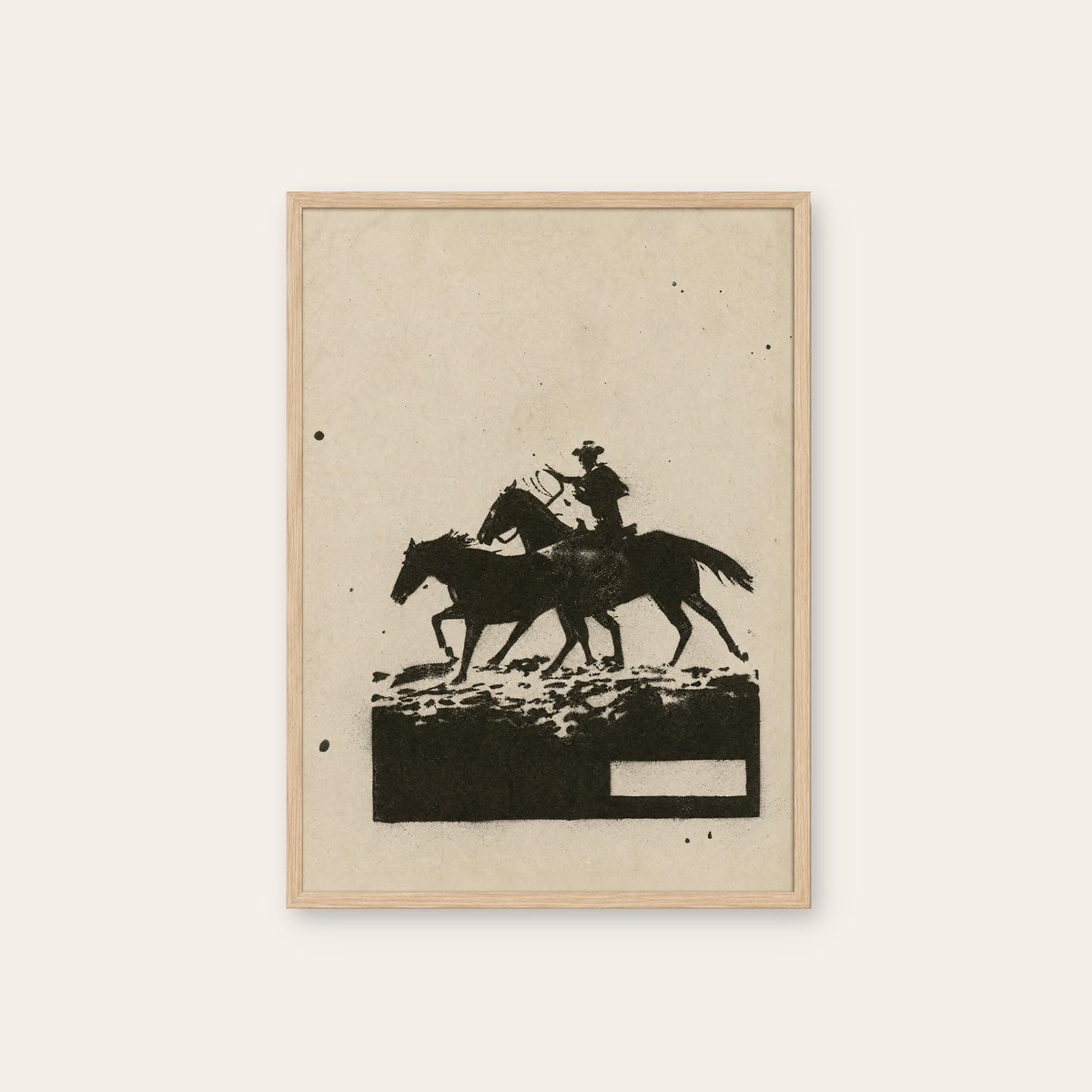 Race Across the Ridge western print in a natural wood frame
