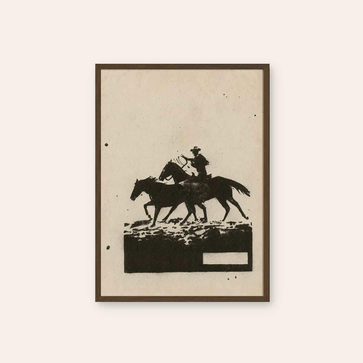 Race Across the Ridge western print in a dark wood frame