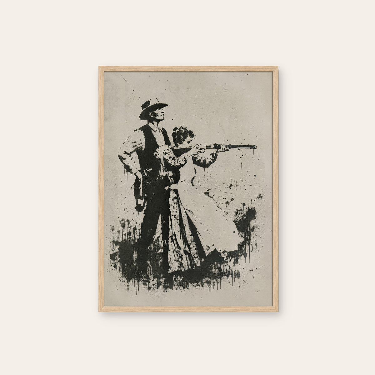 Range Partners western print in a natural wood frame