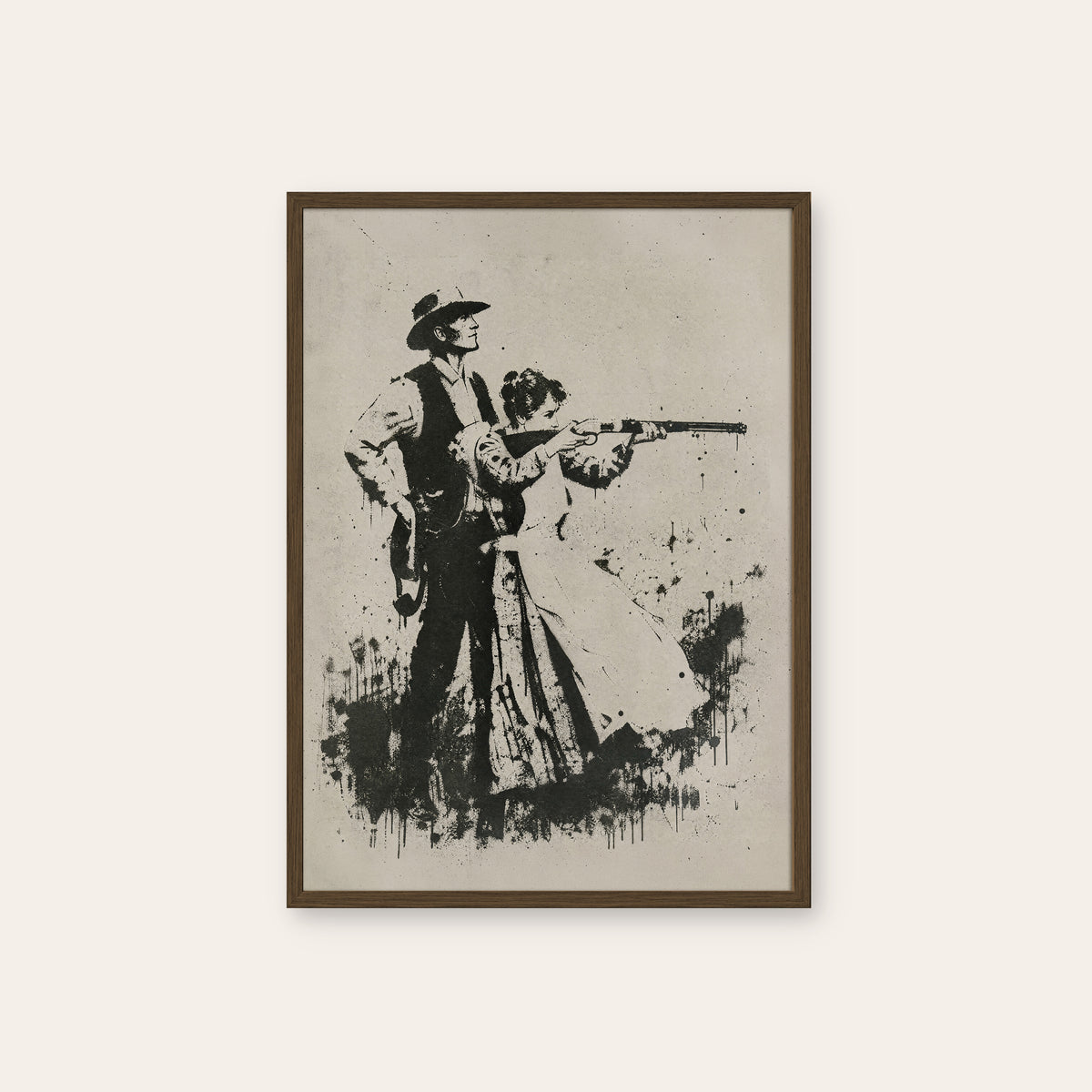 Range Partners western print in a dark wood frame