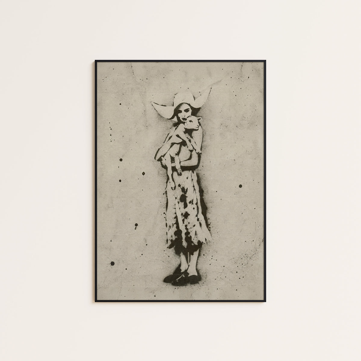 Hat and Bandana Cowgirl western print displayed in a slim black frame
