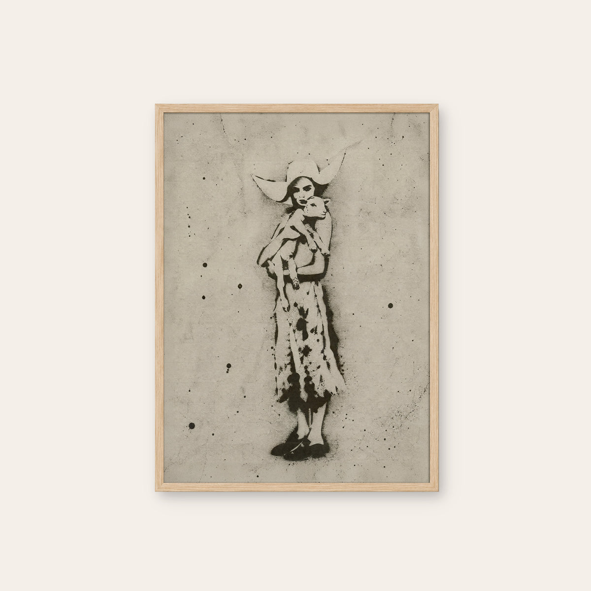 Hat and Bandana Cowgirl western print in a natural wood frame