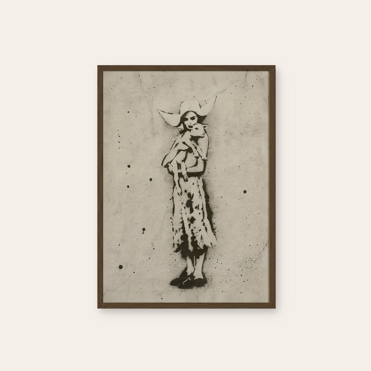 Hat and Bandana Cowgirl western print in a dark wood frame