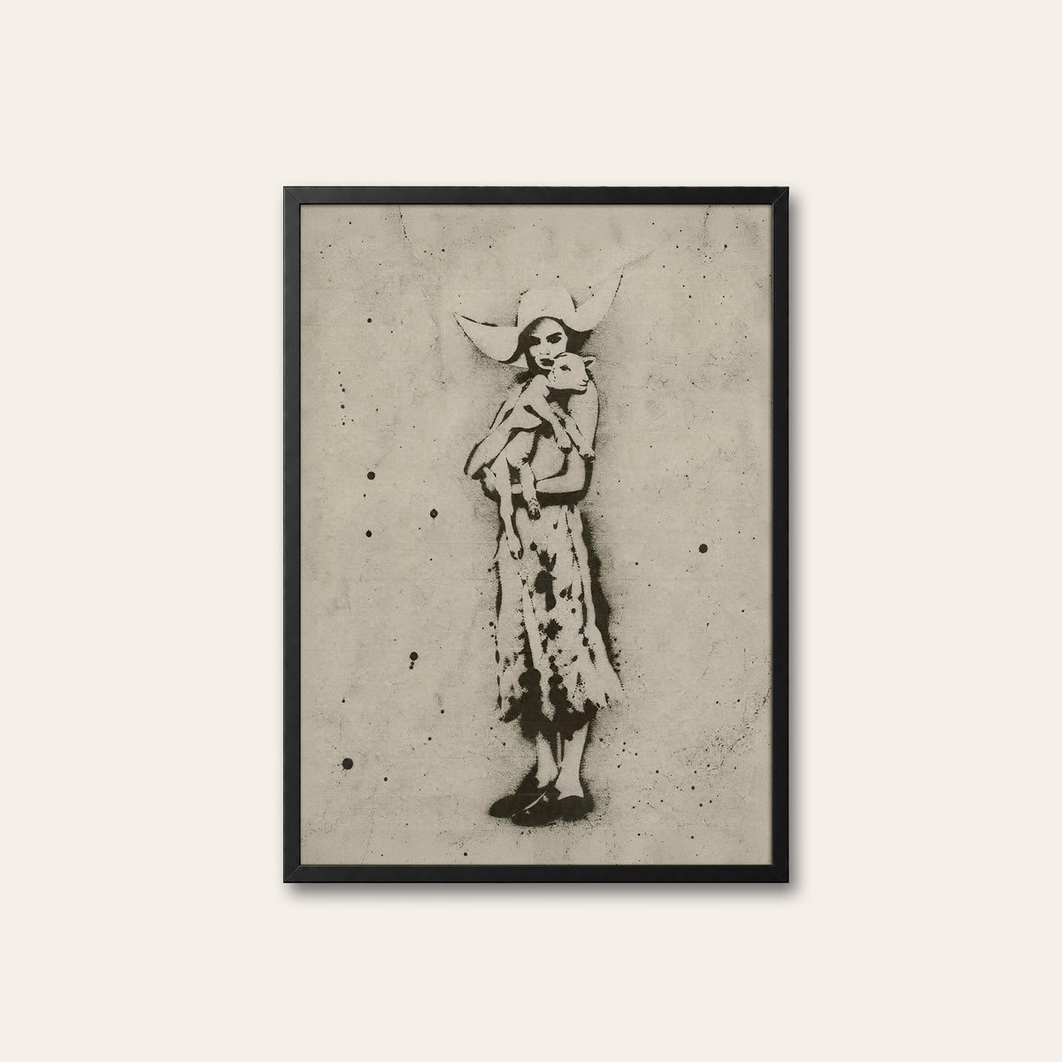Hat and Bandana Cowgirl western print in a black frame