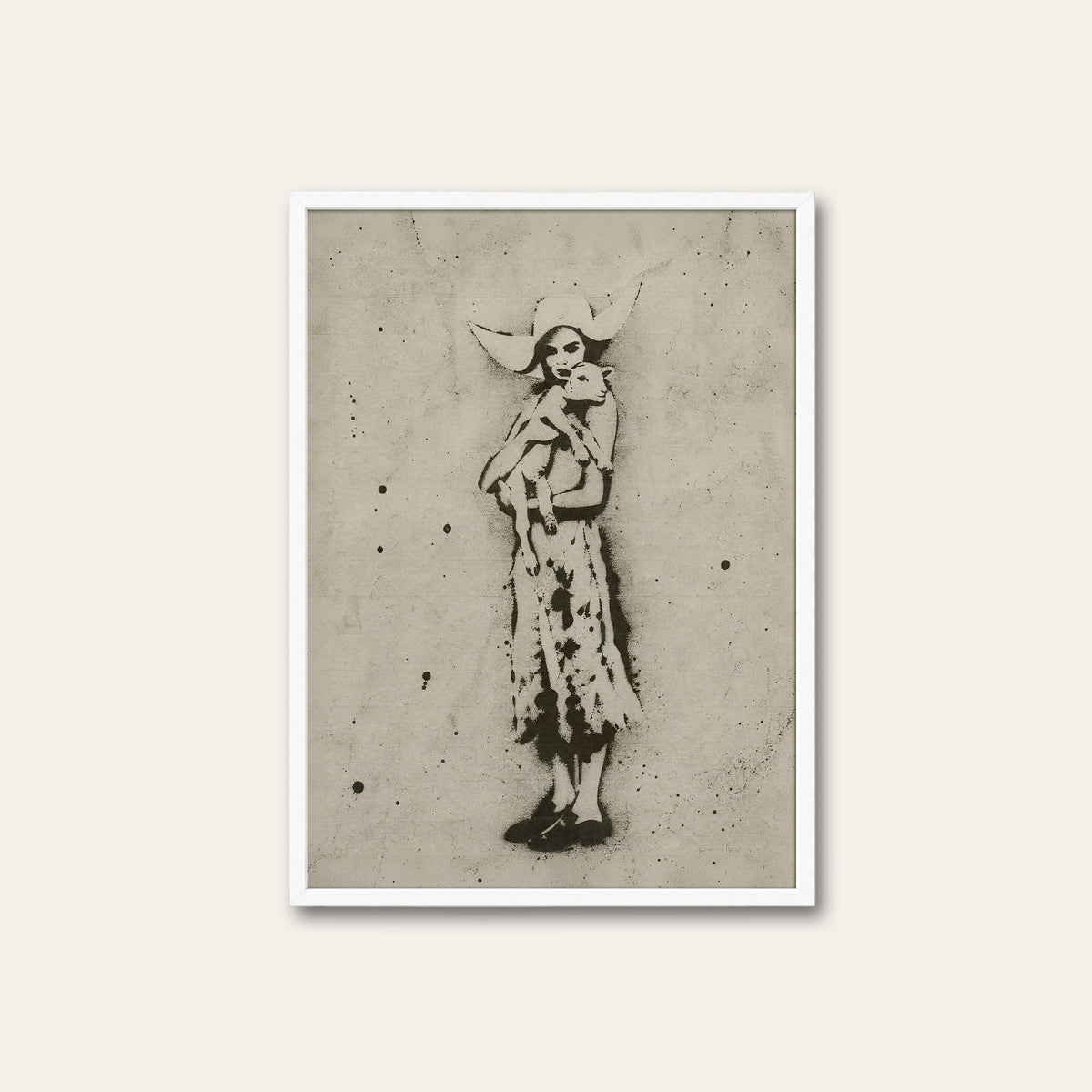 Hat and Bandana Cowgirl western print in a white frame