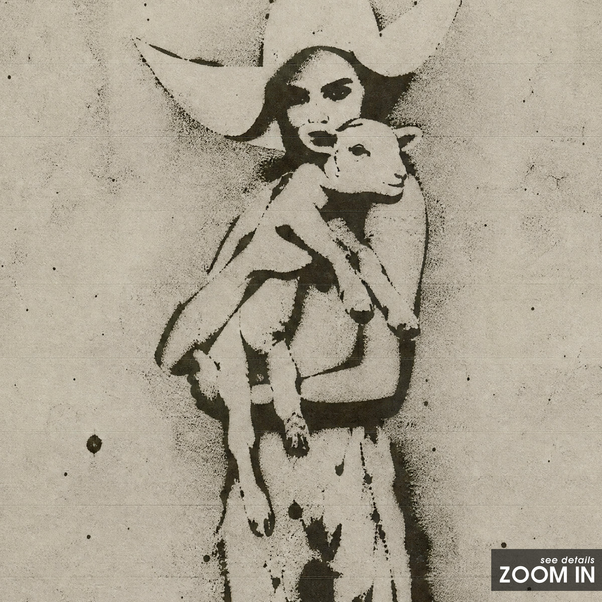 Hat and Bandana Cowgirl artwork, close-up of the printed details