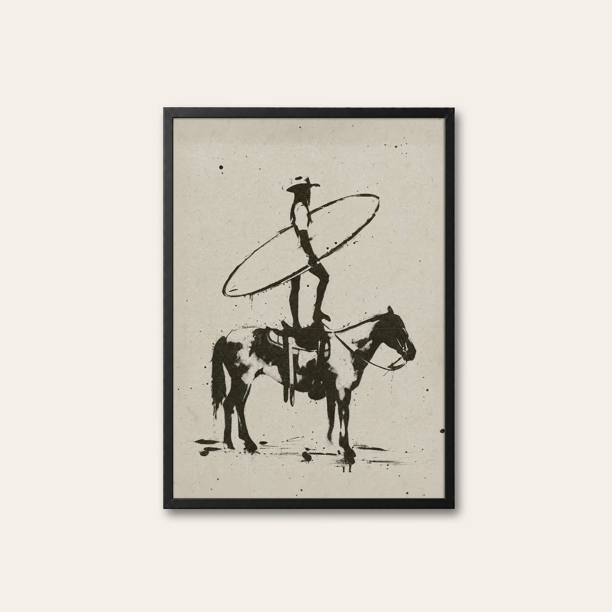 Cowboy Surf Rider western print in a black frame