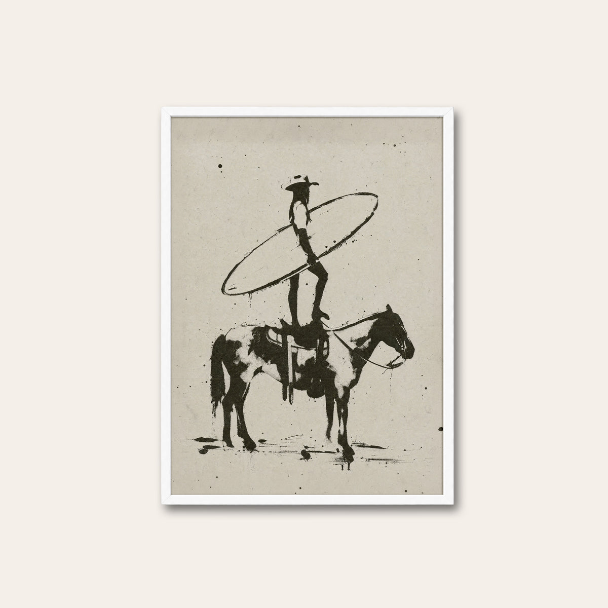 Cowboy Surf Rider western print in a white frame