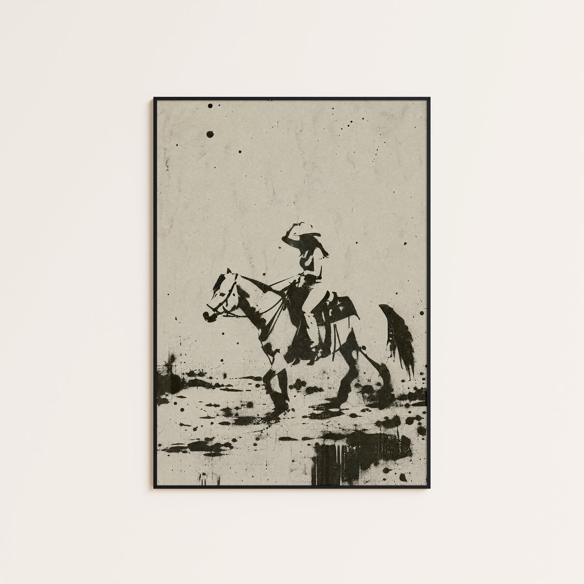 Rodeo Turn western print displayed in a slim black frame
