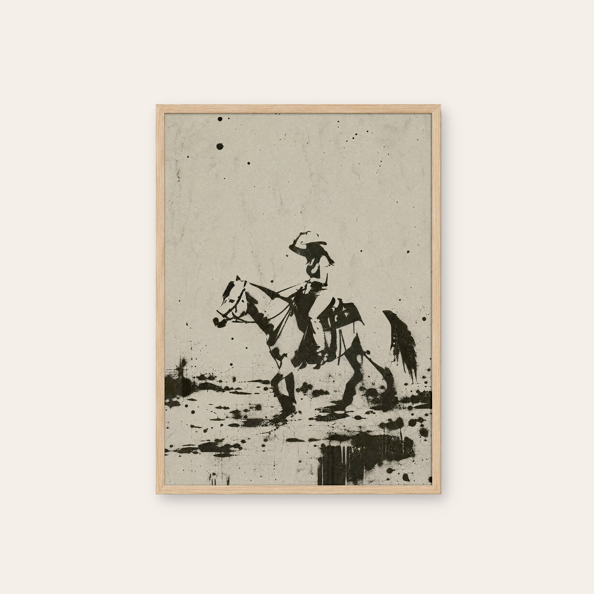Rodeo Turn western print in a natural wood frame