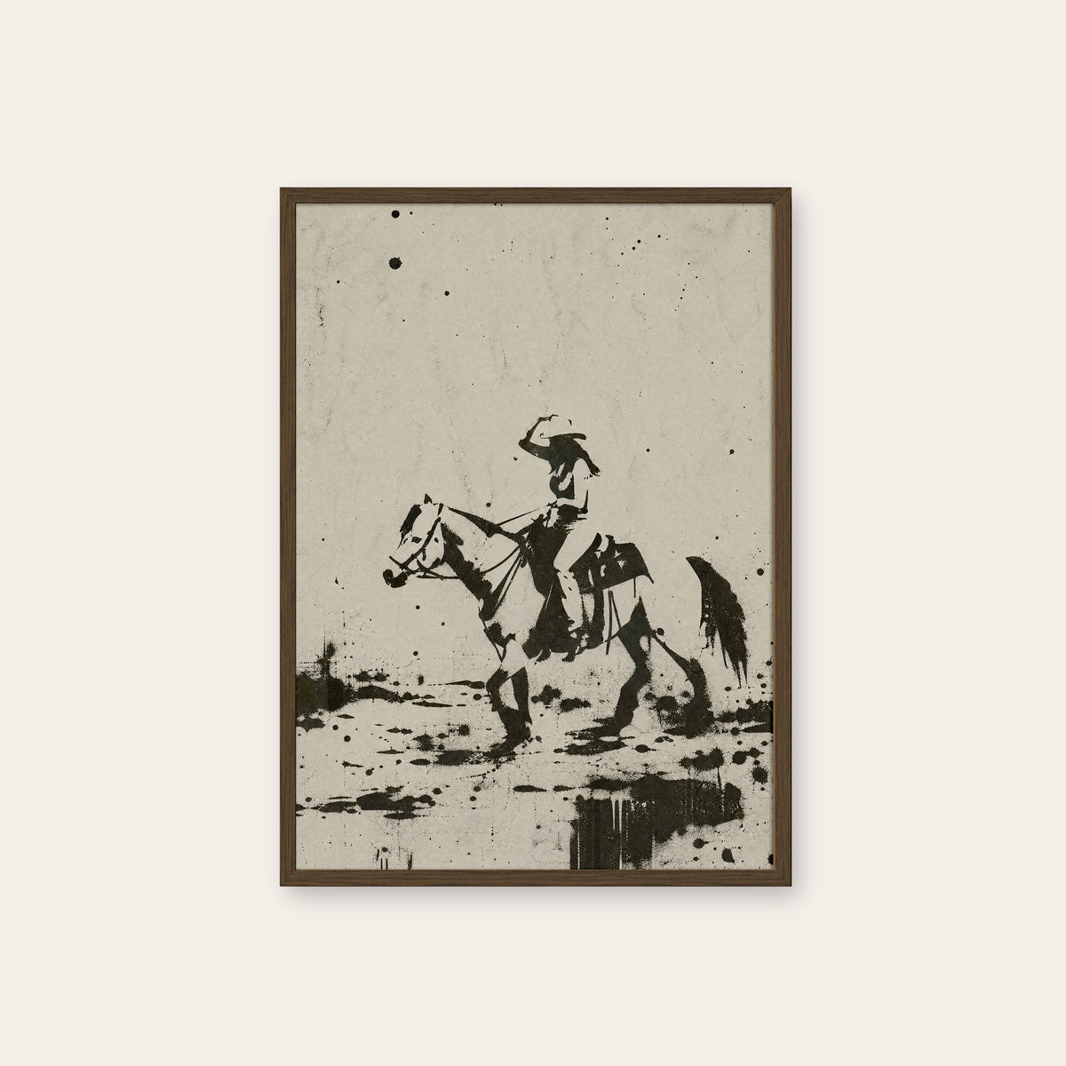 Rodeo Turn western print in a dark wood frame