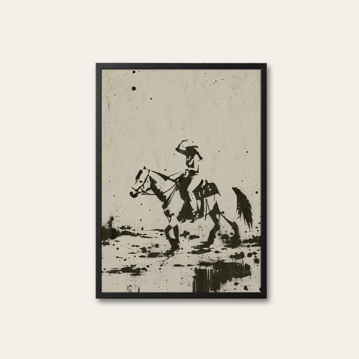 Rodeo Turn western print in a black frame