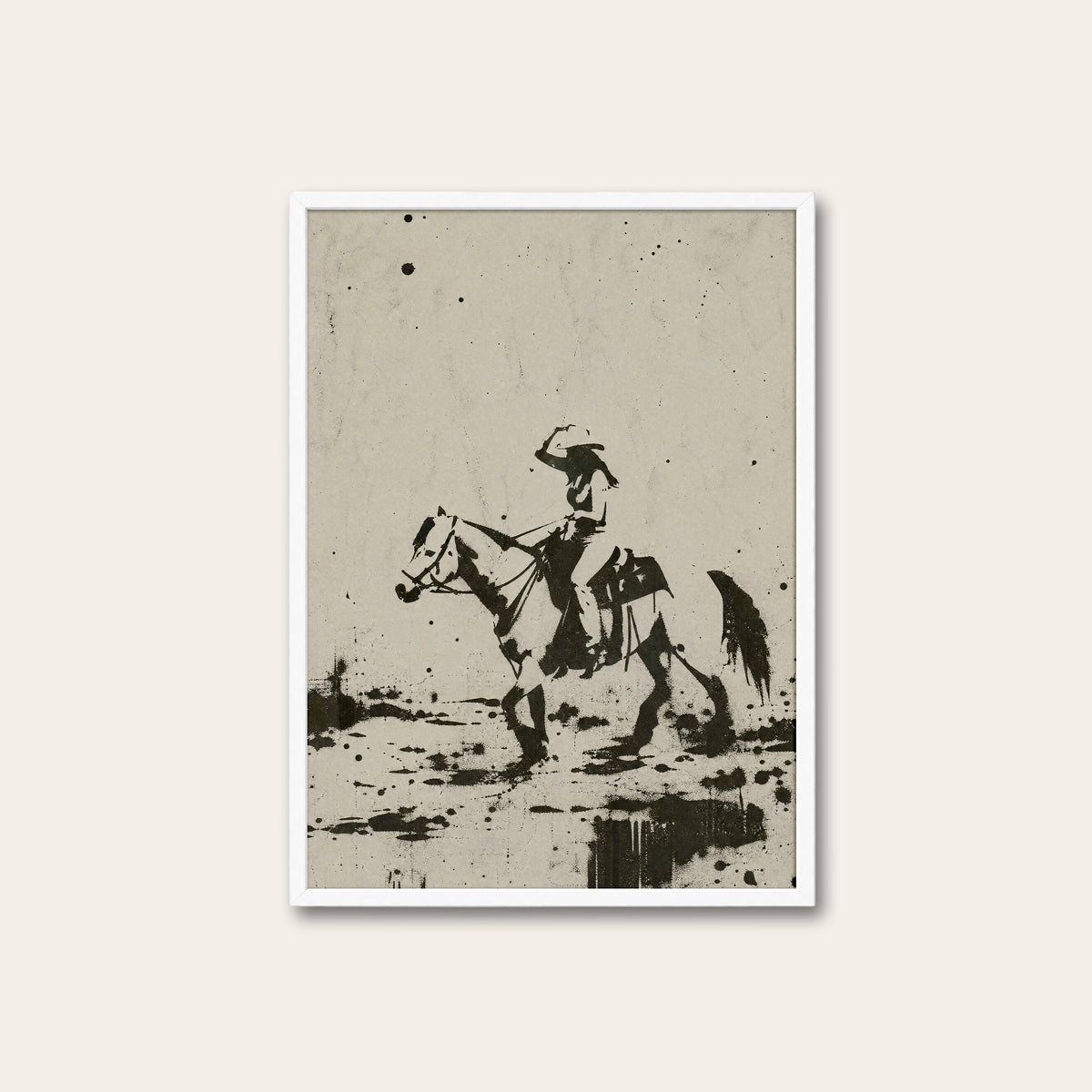 Rodeo Turn western print in a white frame