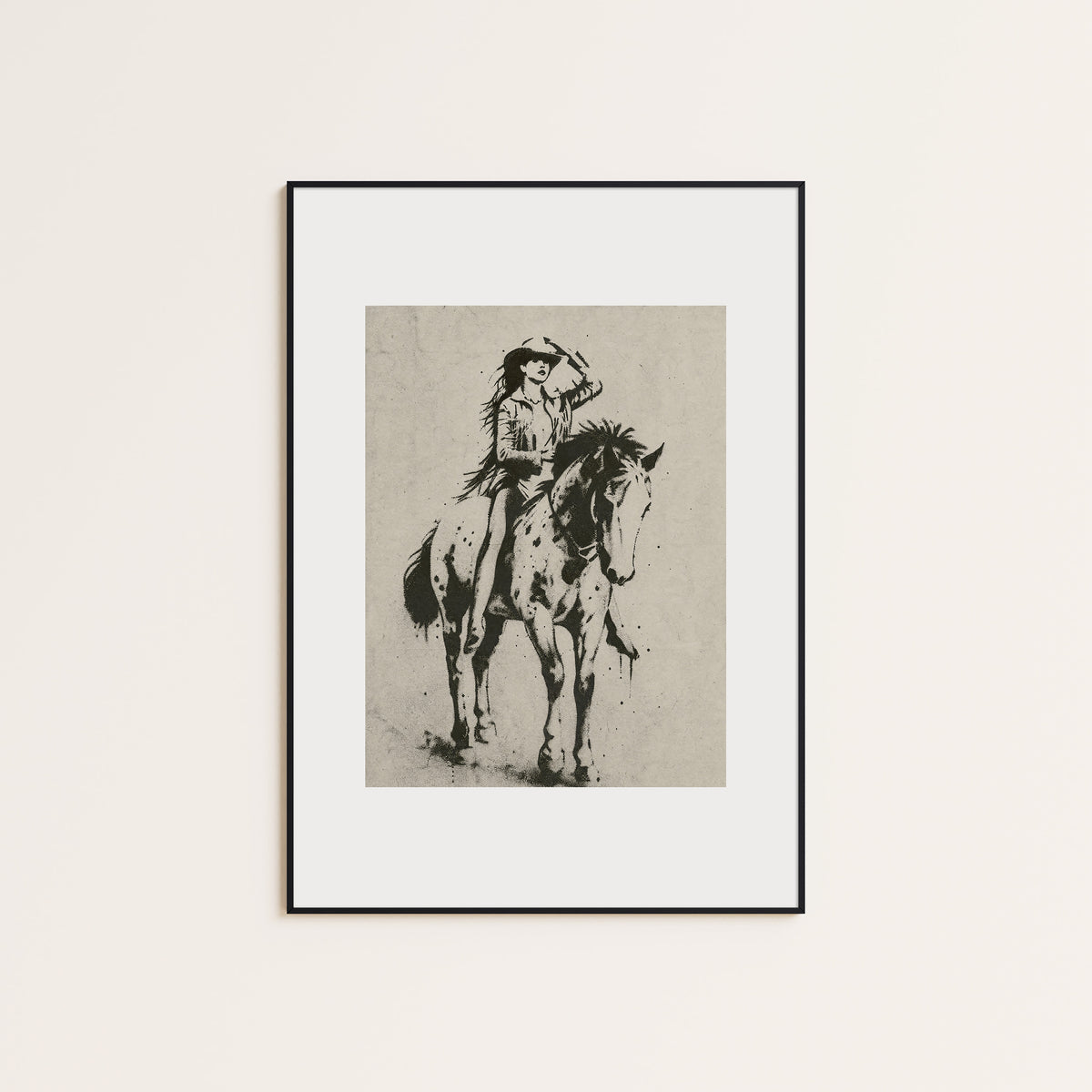 On the White Horse western print displayed in a slim black frame