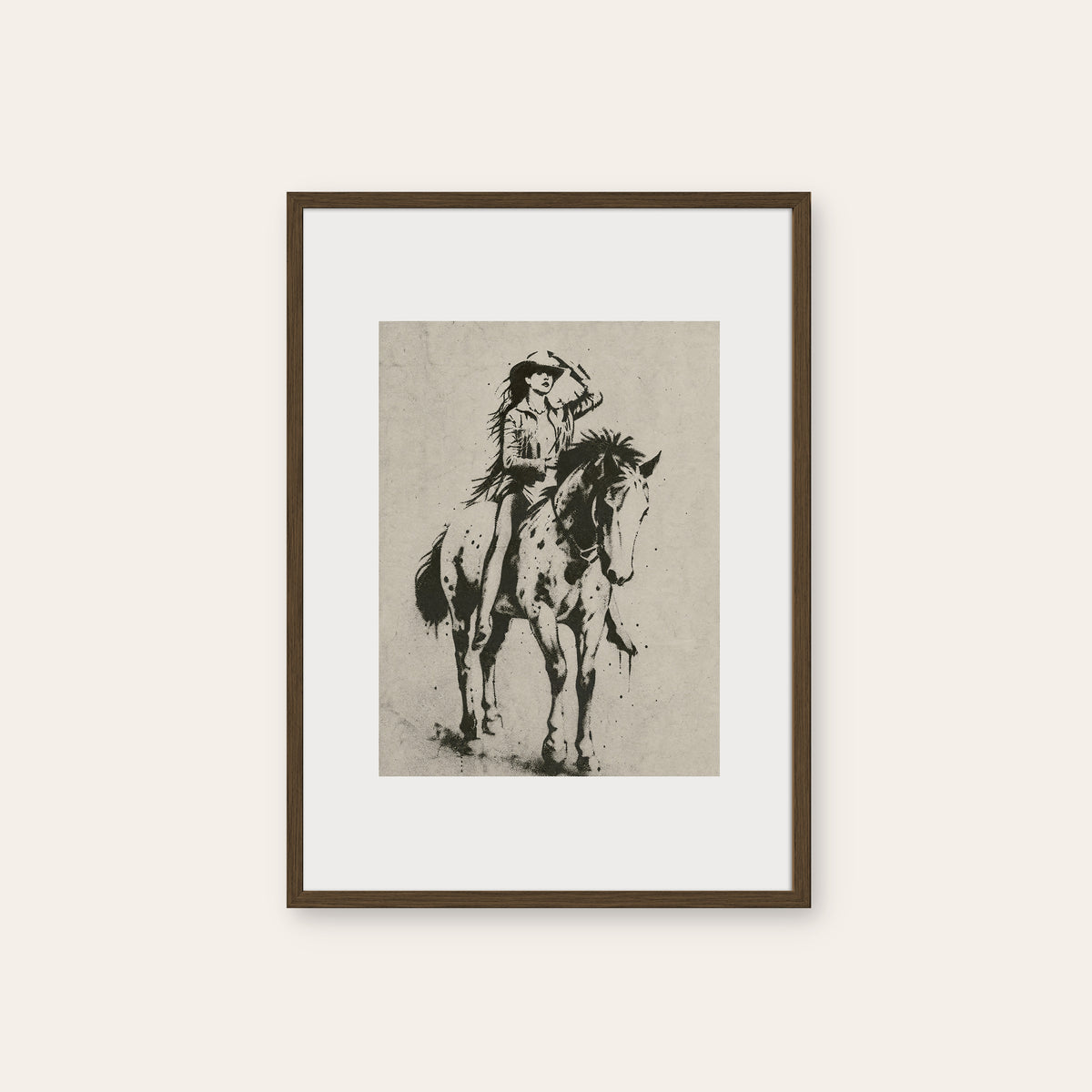 On the White Horse western print in a dark wood frame