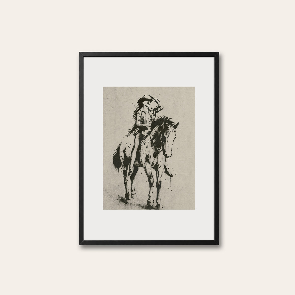 On the White Horse western print in a black frame