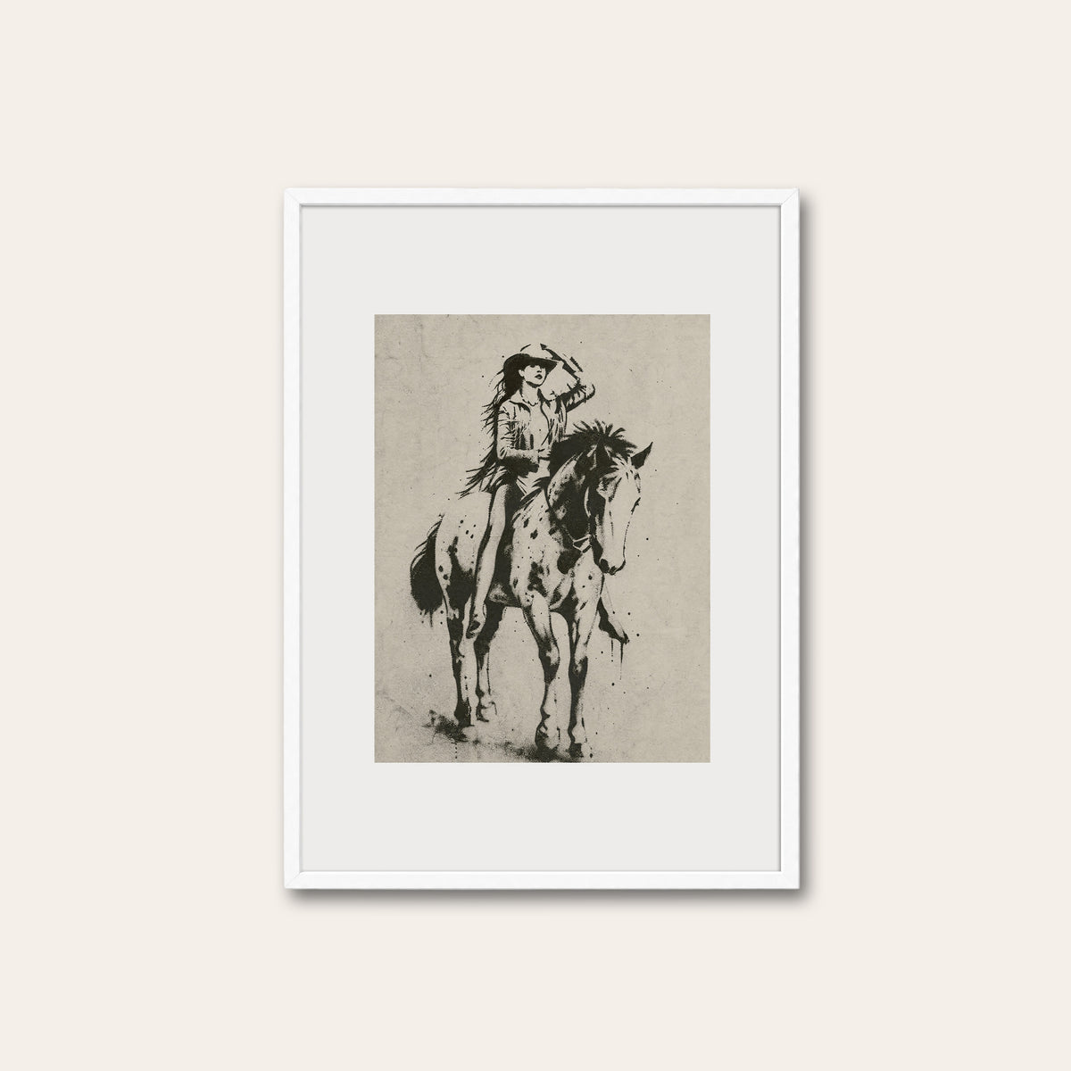 On the White Horse western print in a white frame