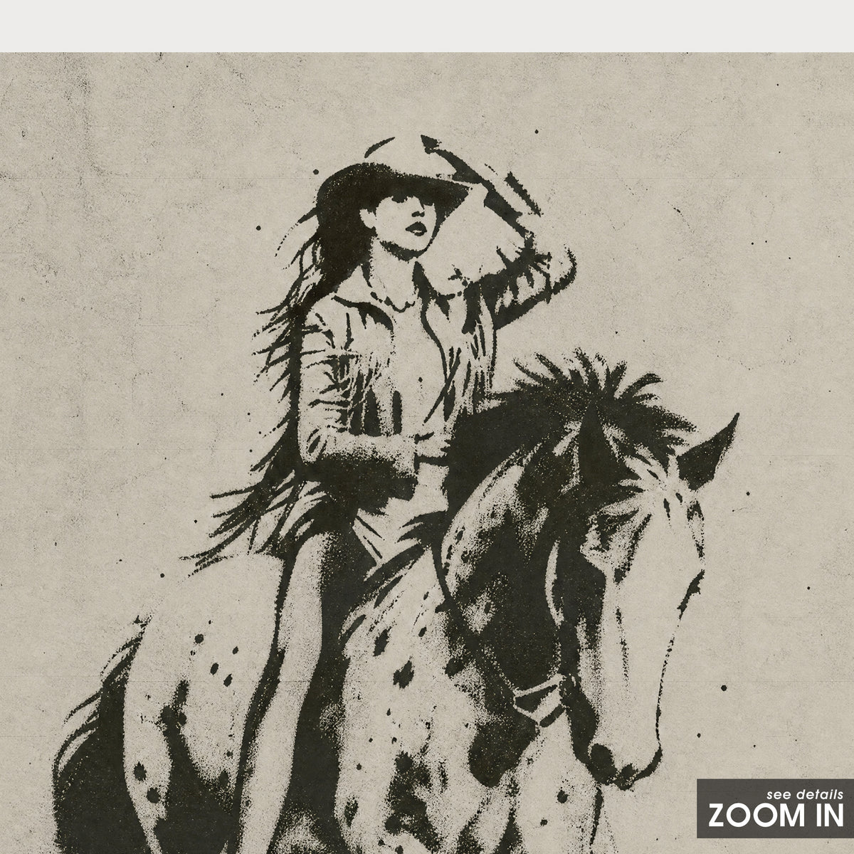 On the White Horse artwork, close-up of the printed details