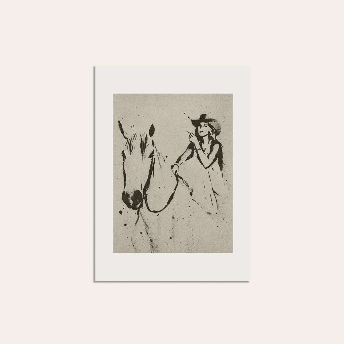 Woman and White Horse unframed western art print