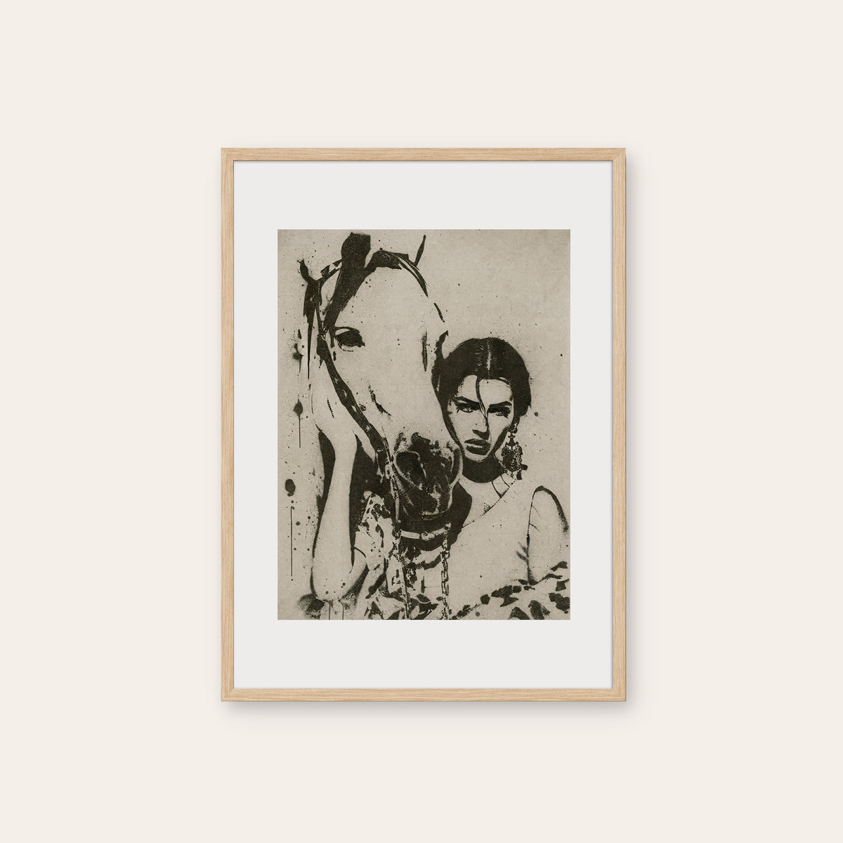 At the Horse Gate western print in a natural wood frame