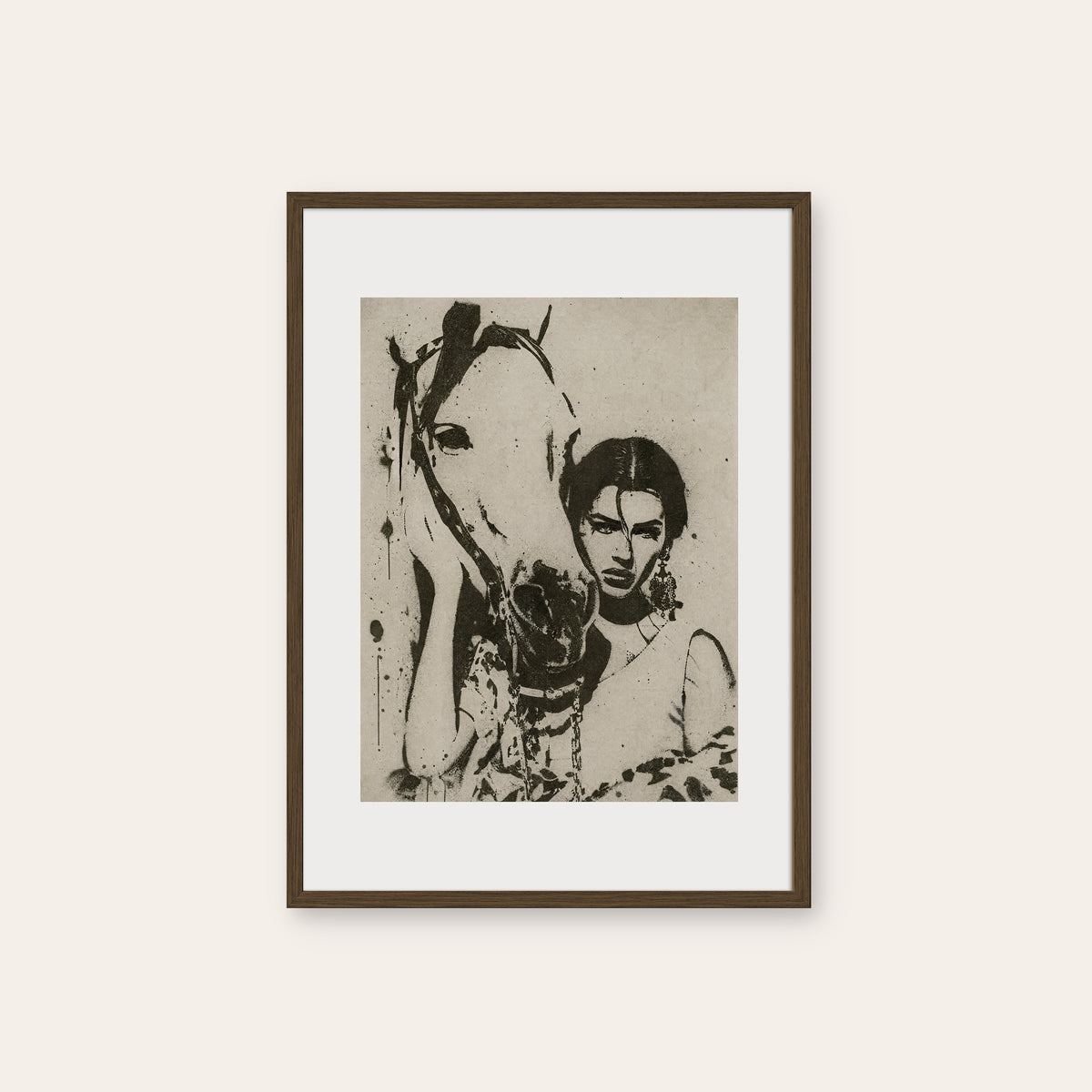 At the Horse Gate western print in a dark wood frame