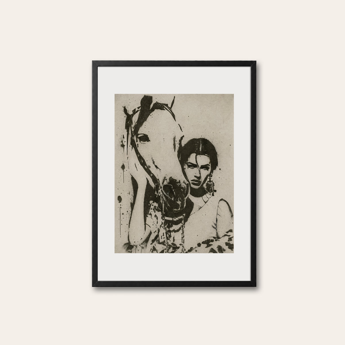 At the Horse Gate western print in a black frame