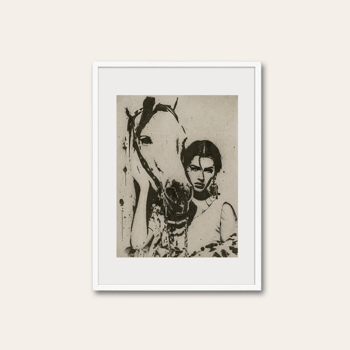 At the Horse Gate western print in a white frame