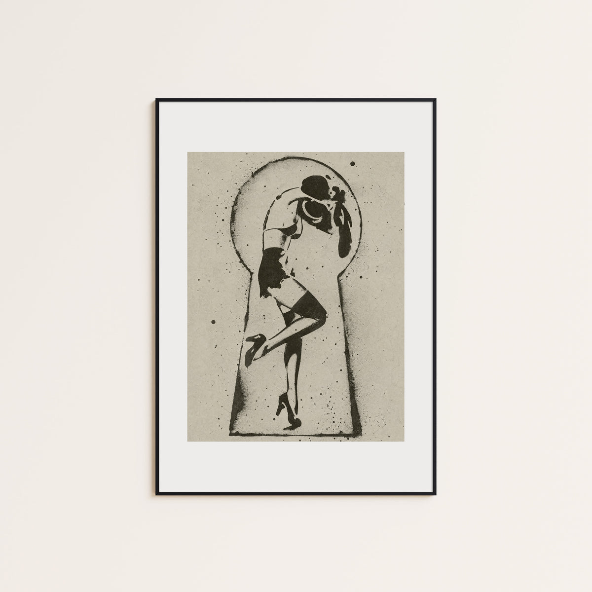 Keyhole Cowgirl western print displayed in a slim black frame