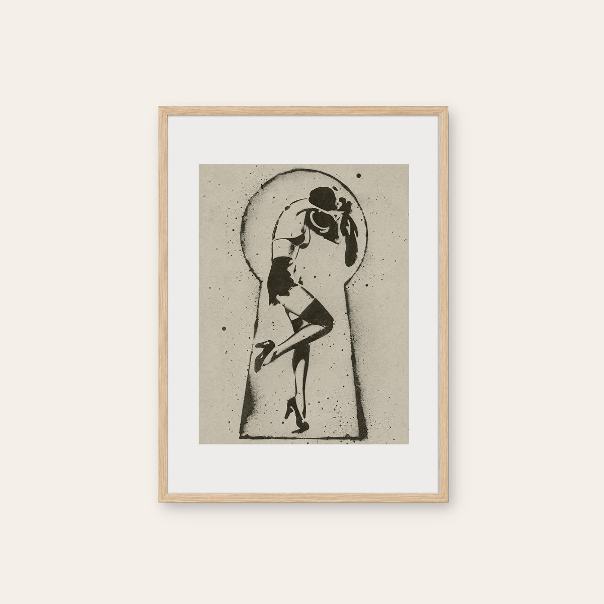 Keyhole Cowgirl western print in a natural wood frame