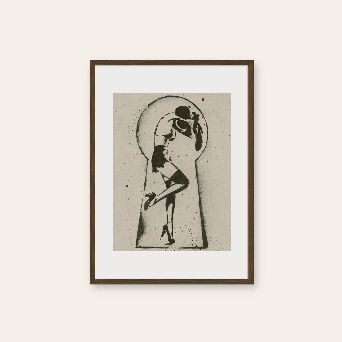 Keyhole Cowgirl western print in a dark wood frame