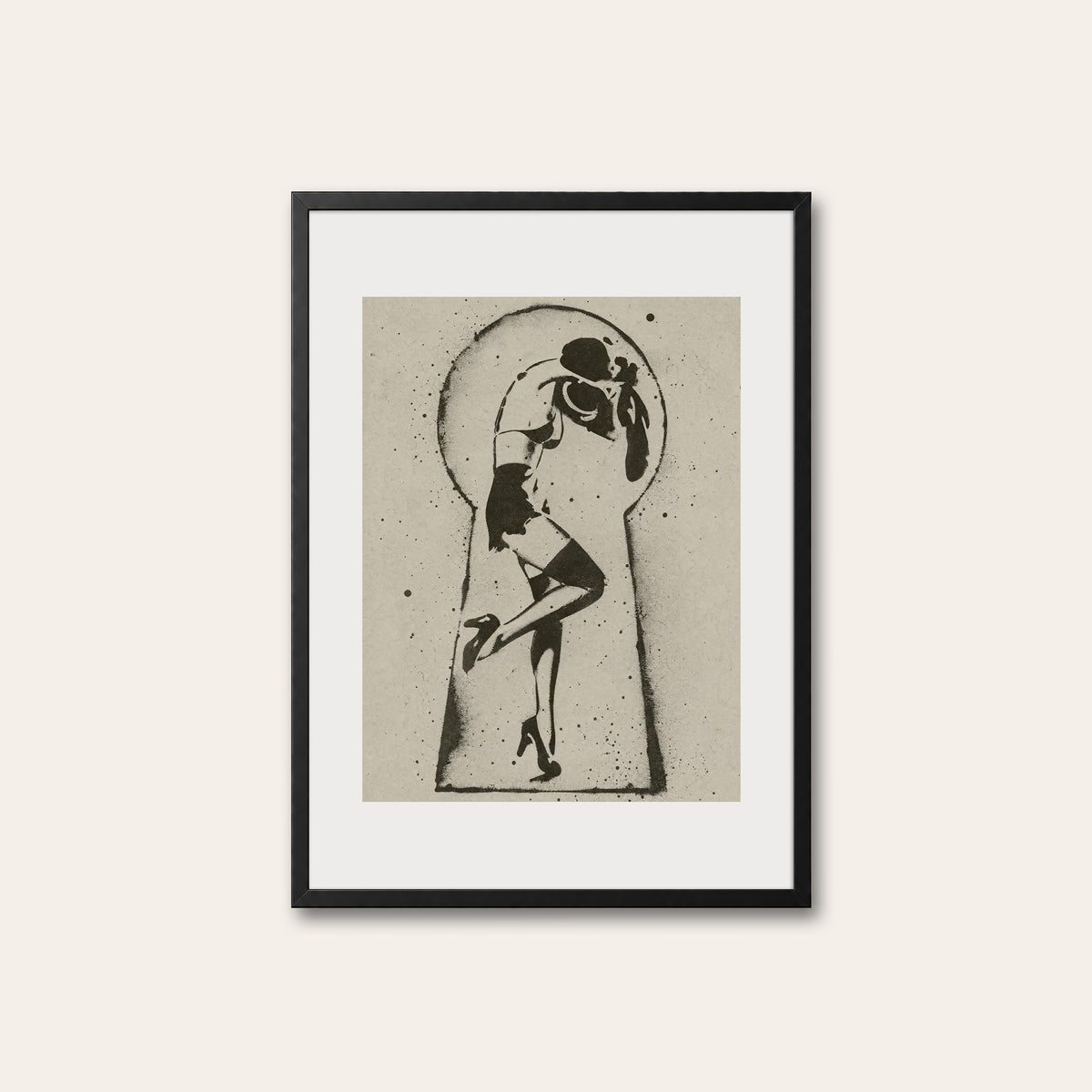 Keyhole Cowgirl western print in a black frame