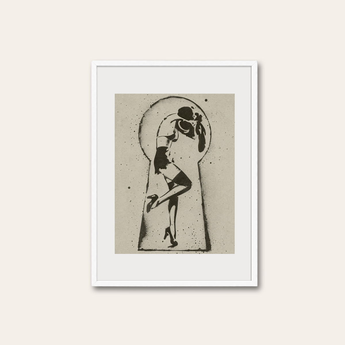 Keyhole Cowgirl western print in a white frame