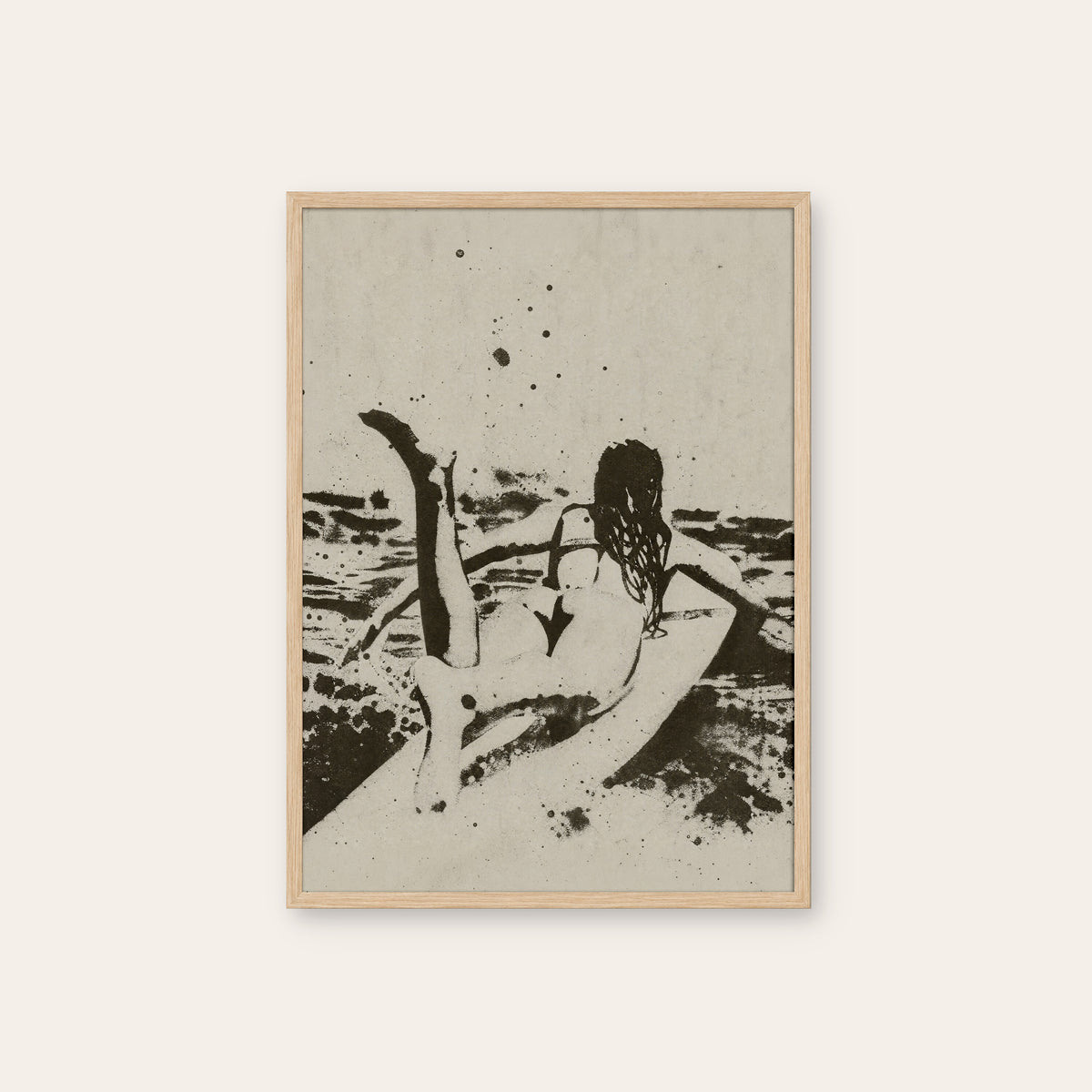 Seaside Figure Study western print in a natural wood frame