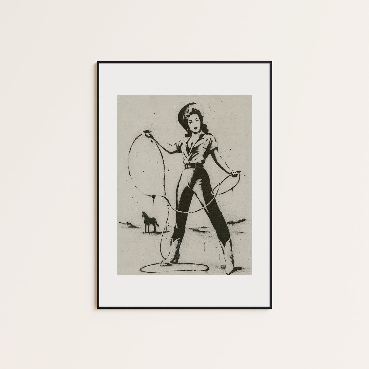 Lasso Practice western print displayed in a slim black frame
