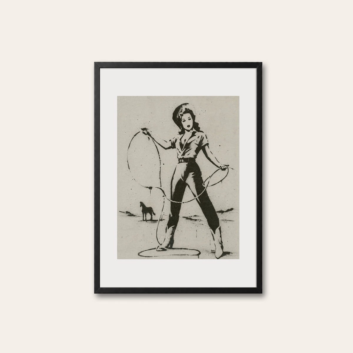 Lasso Practice western print in a black frame